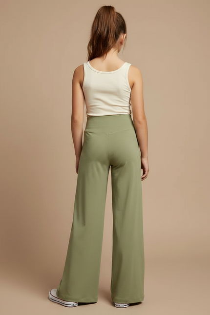 Pantalon Fluide Vert Ample Taille Haute Confortable Enfant - Kaki Maille - vue 2