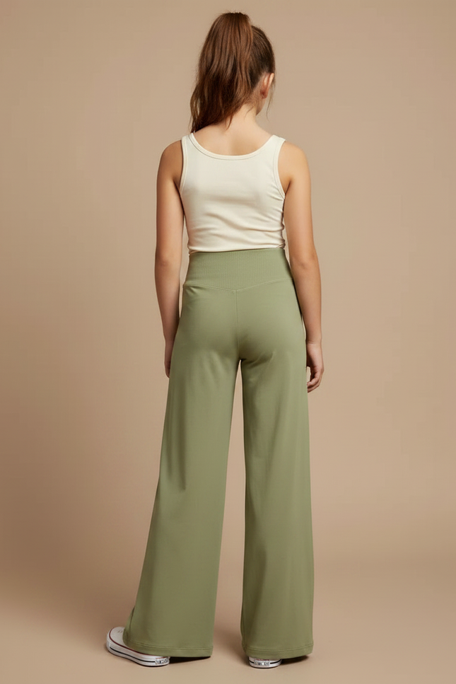 Pantalon Fluide Vert Ample Taille Haute Confortable Enfant - Kaki Maille - vue 2