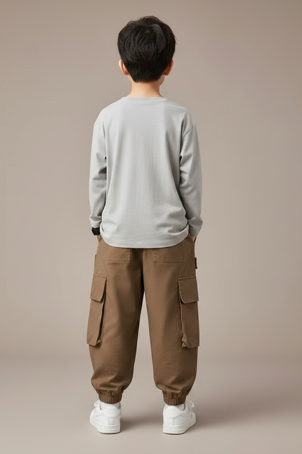 Pantalon Fluide Garçon Marron Coupe Ample - Toile - vue 2