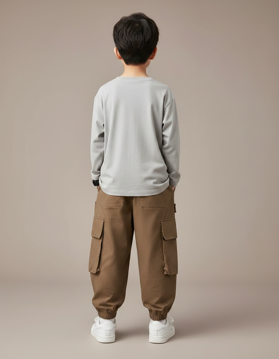 Pantalon Fluide Garçon Marron Coupe Ample - Toile - vue 2