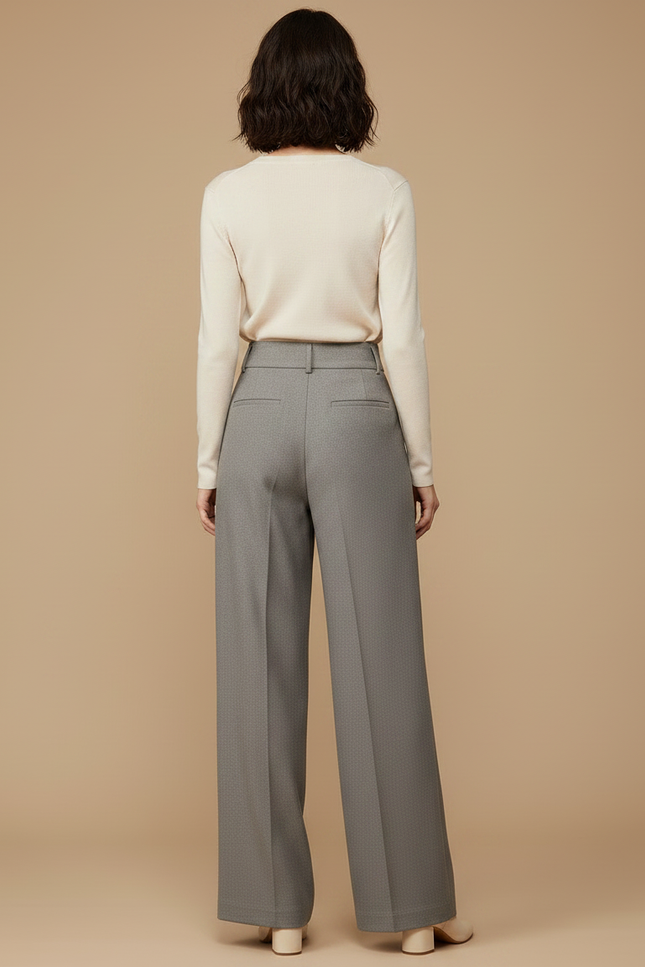 Pantalon Tailleur Fluide Femme - Gris Gabardine - vue 2