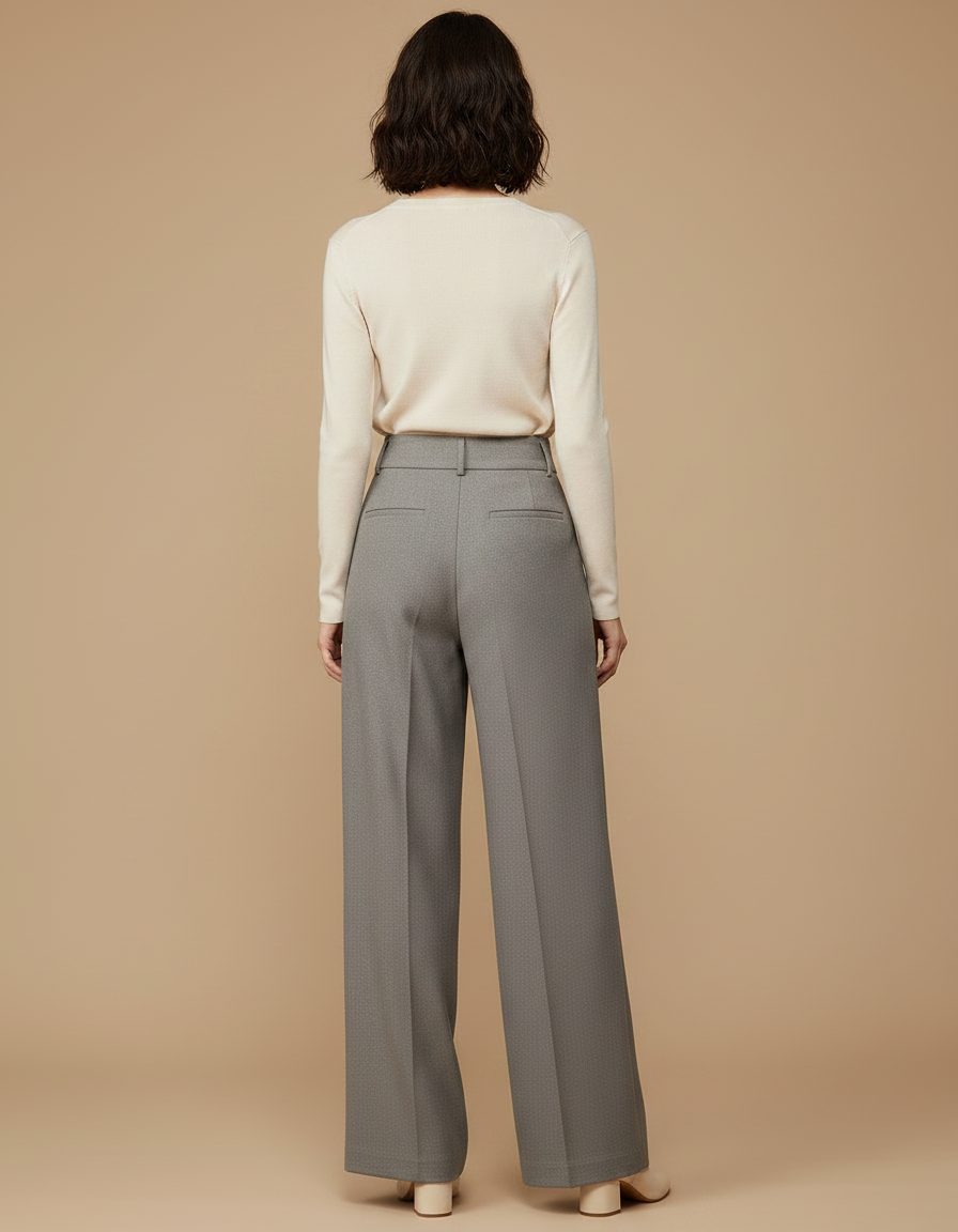 Pantalon Tailleur Fluide Femme - Gris Gabardine - vue 2
