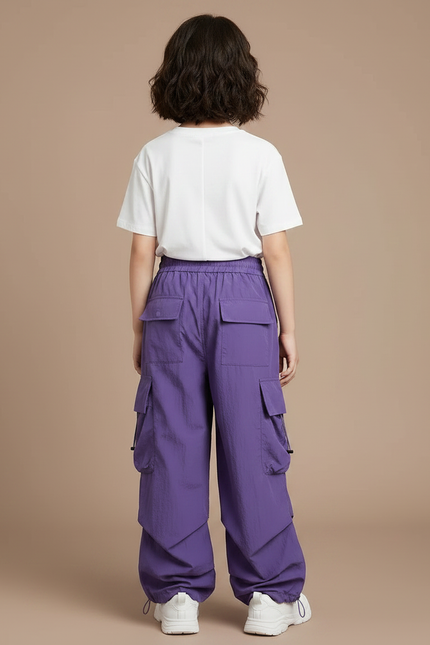 Pantalon Fluide Violet Cargo Ample Décontracté Fille - Polyester - vue 2