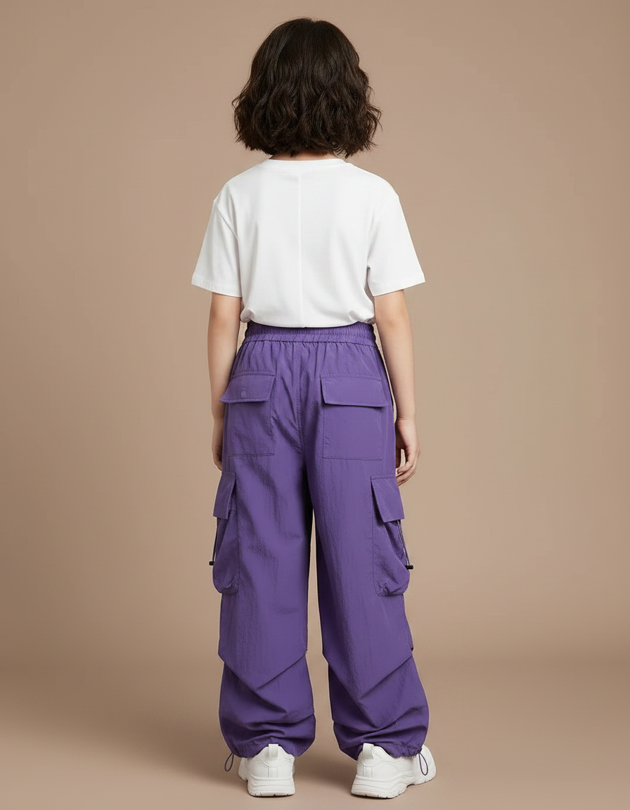 Pantalon Fluide Violet Cargo Ample Décontracté Fille - Polyester - vue 2