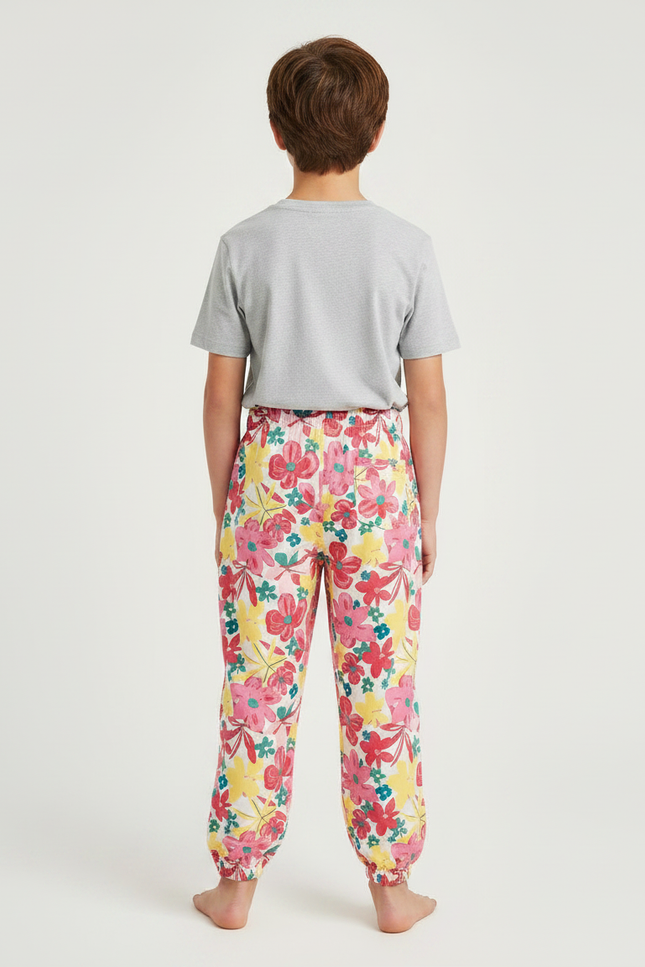 Pantalon Fluide Imprimé Floral Ample Élastiqué Unisexe - Viscose - vue 2