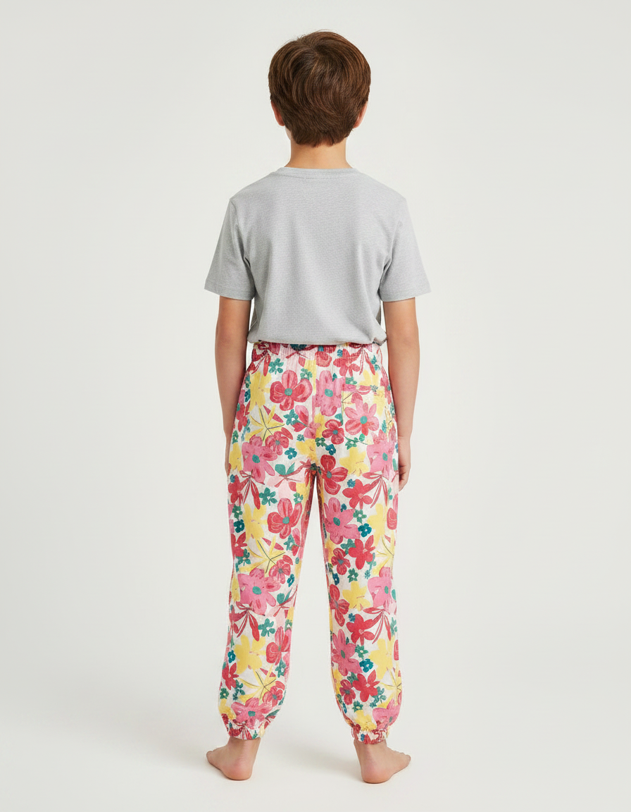 Pantalon Fluide Imprimé Floral Ample Élastiqué Unisexe - Viscose - vue 2