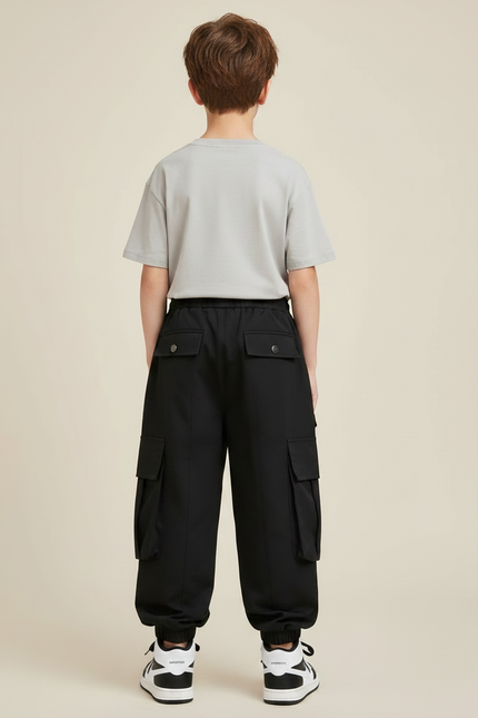 Pantalon Fluide Noir Cargo Garçon Décontracté Sport - Polyester - vue 2