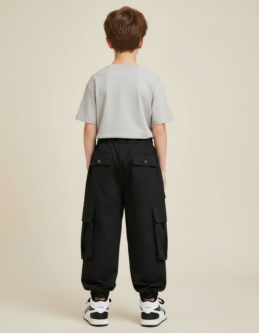 Pantalon Fluide Noir Cargo Garçon Décontracté Sport - Polyester - vue 2