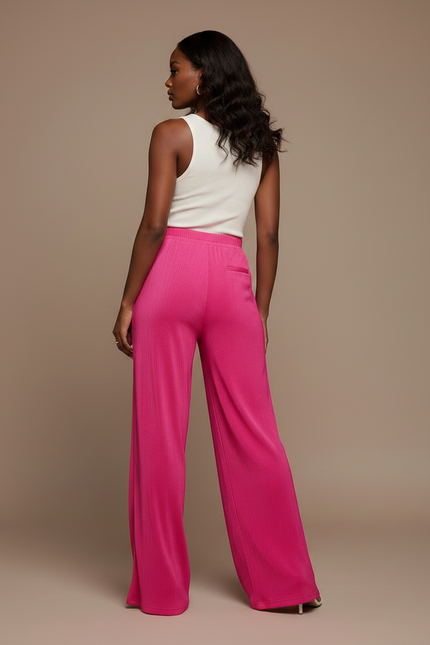Pantalon Fluide Rose Vif Plissé Ample Élégant - Maille - vue 2