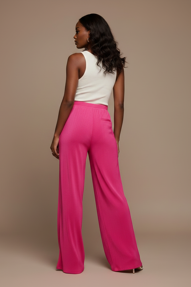 Pantalon Fluide Rose Vif Plissé Ample Élégant - Maille - vue 2