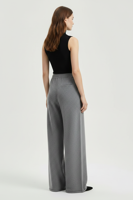 Pantalon Fluide Gris Ample Cordon Laine Mérinos - vue 2