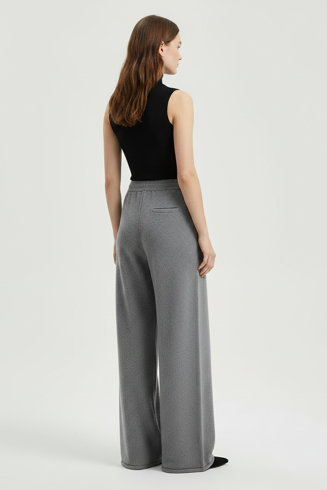 Pantalon Fluide Gris Ample Cordon Laine Mérinos - vue 2