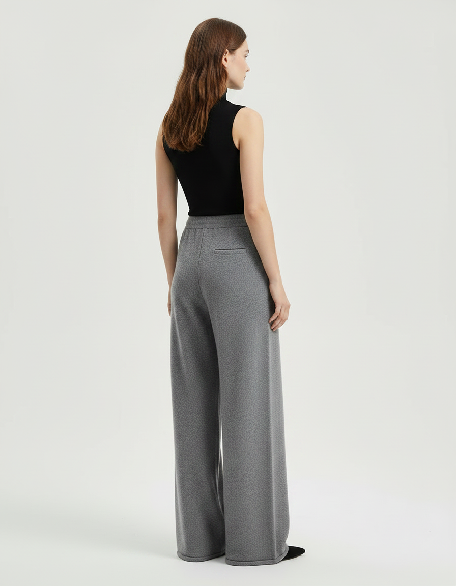 Pantalon Fluide Gris Ample Cordon Laine Mérinos - vue 2