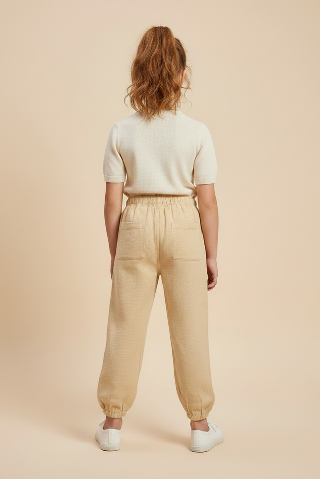 Pantalon Fluide Beige Coton Jambes Resserrées Décontracté Enfant - Lin - vue 2