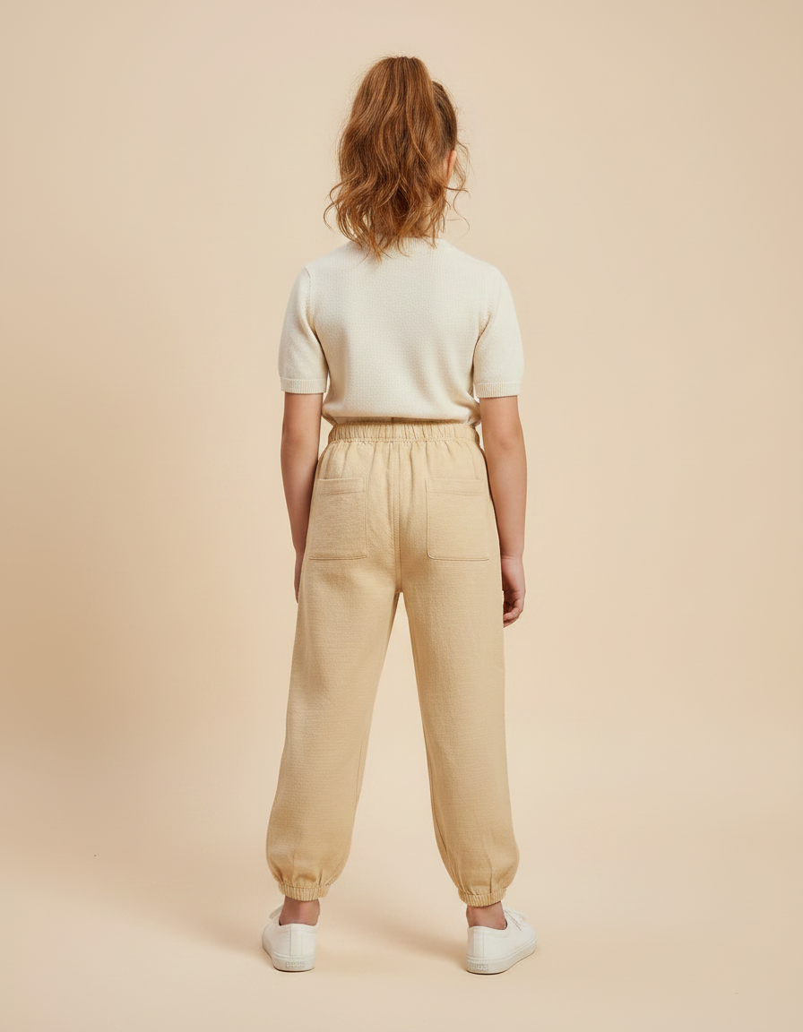 Pantalon Fluide Beige Coton Jambes Resserrées Décontracté Enfant - Lin - vue 2