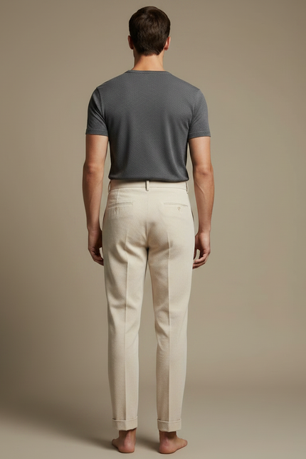 Pantalon Fluide Beige Côtelé Plissé Élégant Homme - Cordé - vue 2