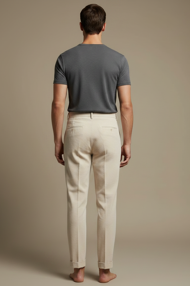 Pantalon Fluide Beige Côtelé Plissé Élégant Homme - Cordé - vue 2