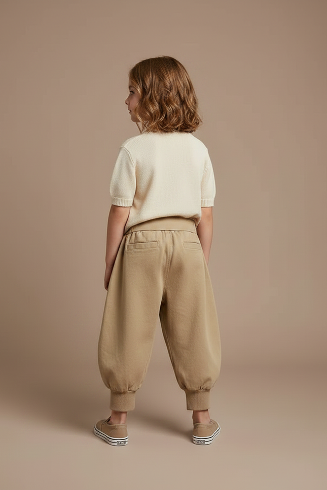 Pantalon Fluide Beige Coton Ample Harem Enfant - Molleton - vue 2