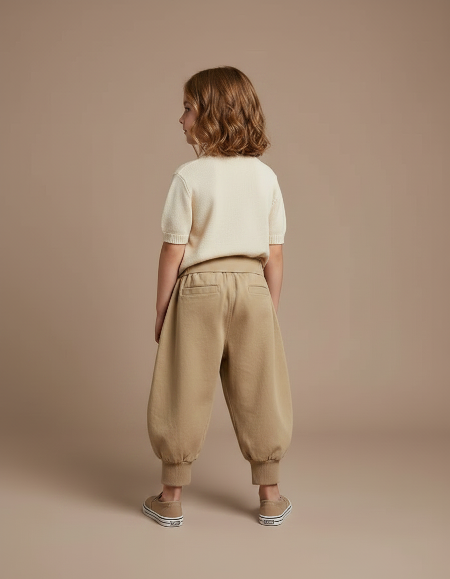Pantalon Fluide Beige Coton Ample Harem Enfant - Molleton - vue 2