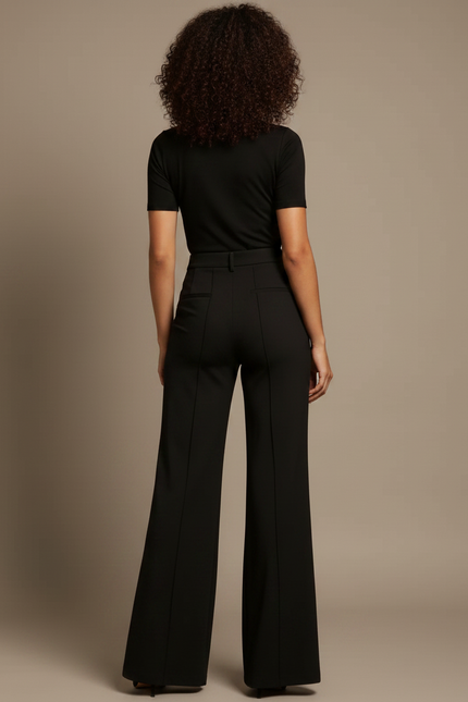 Pantalon Fluide Noir Ample Évasé Élégant Décontracté - Polyester - vue 2