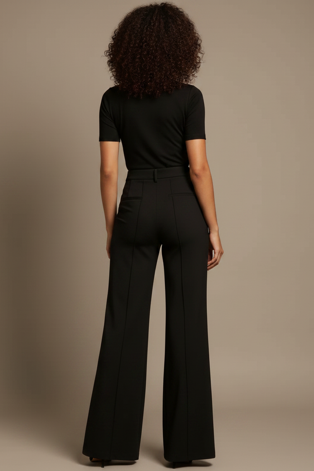 Pantalon Fluide Noir Ample Évasé Élégant Décontracté - Polyester - vue 2