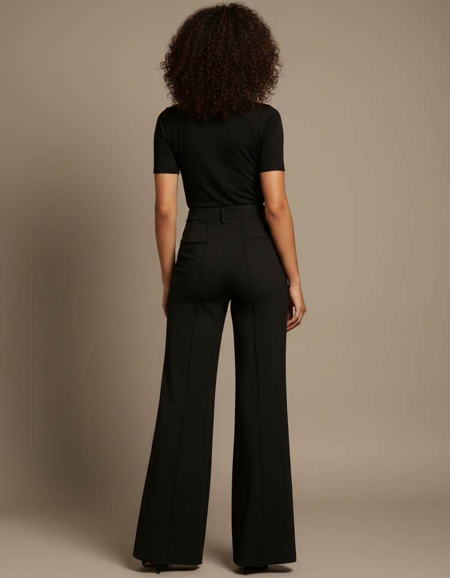 Pantalon Fluide Noir Ample Évasé Élégant Décontracté - Polyester - vue 2