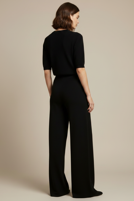 Pantalon Fluide Noir Ample Maille Élégant Femme - vue 2