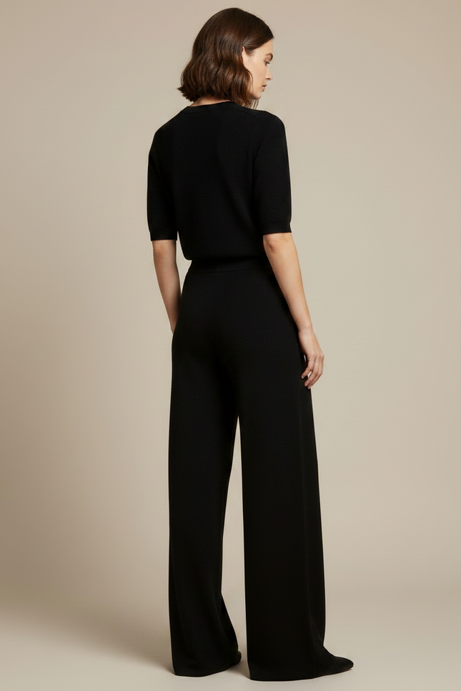 Pantalon Fluide Noir Ample Maille Élégant Femme - vue 2