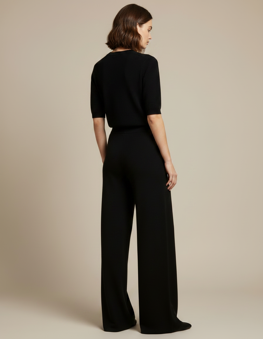 Pantalon Fluide Noir Ample Maille Élégant Femme - vue 2