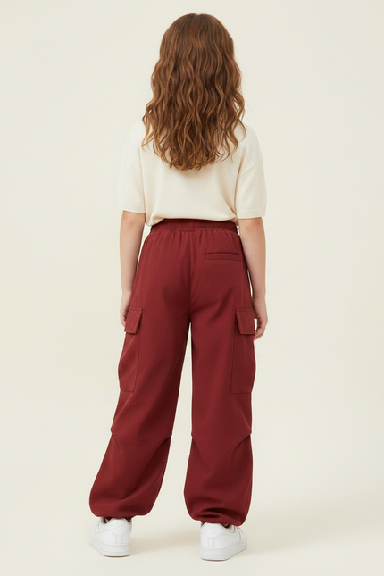 Pantalon Fluide Cargo Rouge Ample Enfant Streetwear - Bordeaux Viscose - vue 2