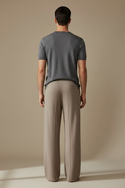 Pantalon Fluide Gris Ample Laine Tricoté Décontracté Homme - Beige - vue 2