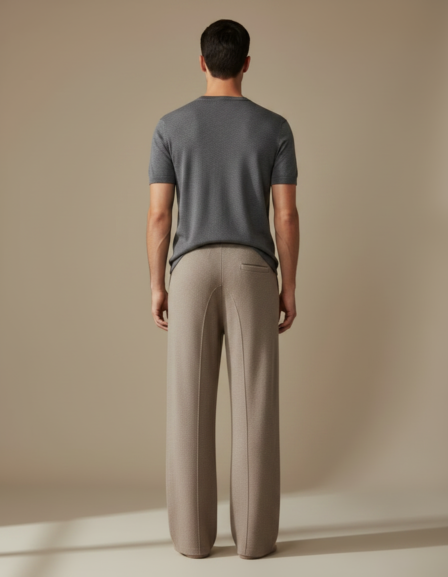 Pantalon Fluide Gris Ample Laine Tricoté Décontracté Homme - Beige - vue 2