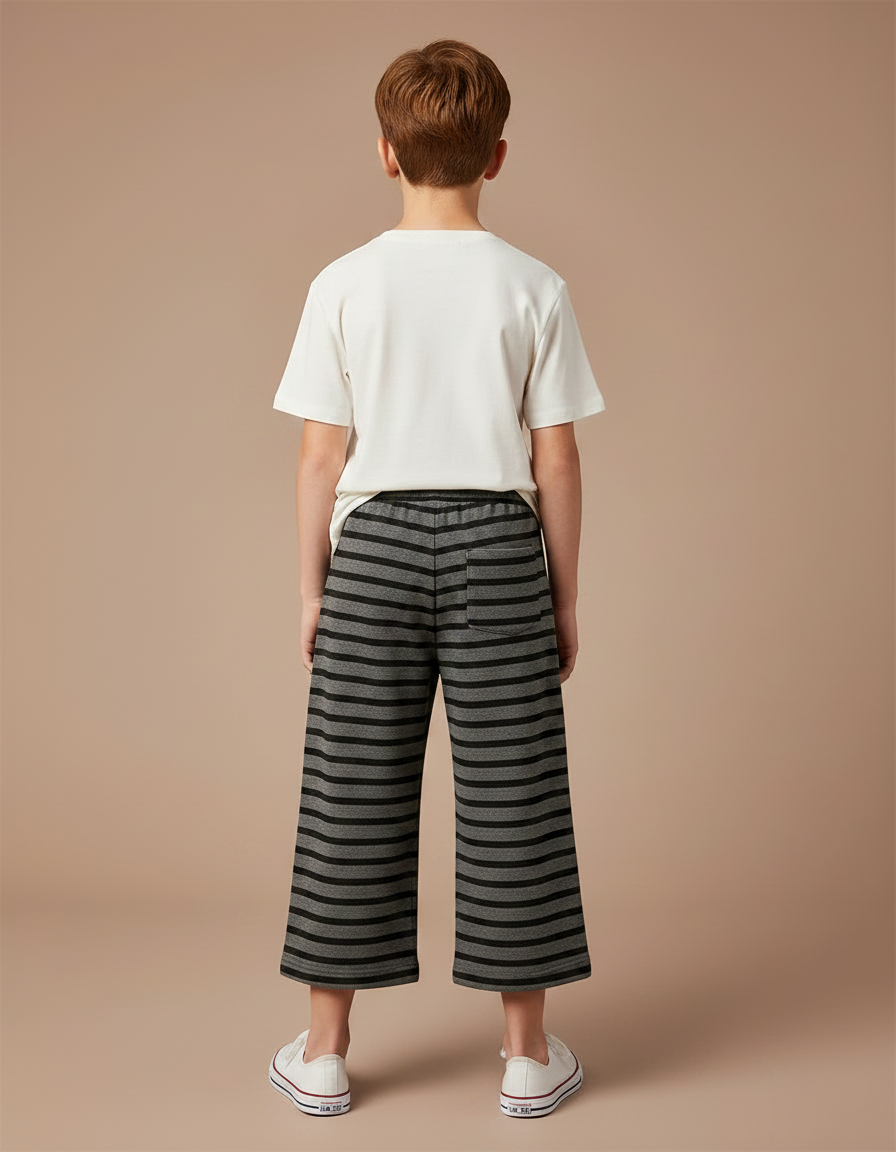 Pantalon Fluide Rayé Gris Noir Ample Coton - Molleton - vue 2