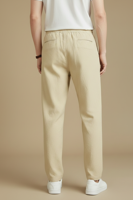 Pantalon Fluide Beige Coton Lin Ample Décontracté Homme - vue 2