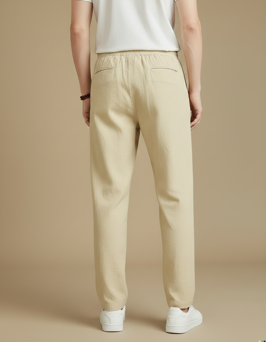 Pantalon Fluide Beige Coton Lin Ample Décontracté Homme - vue 2