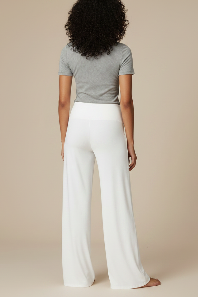 Pantalon Fluide Blanc Ample Taille Haute Confortable - Maille - vue 2