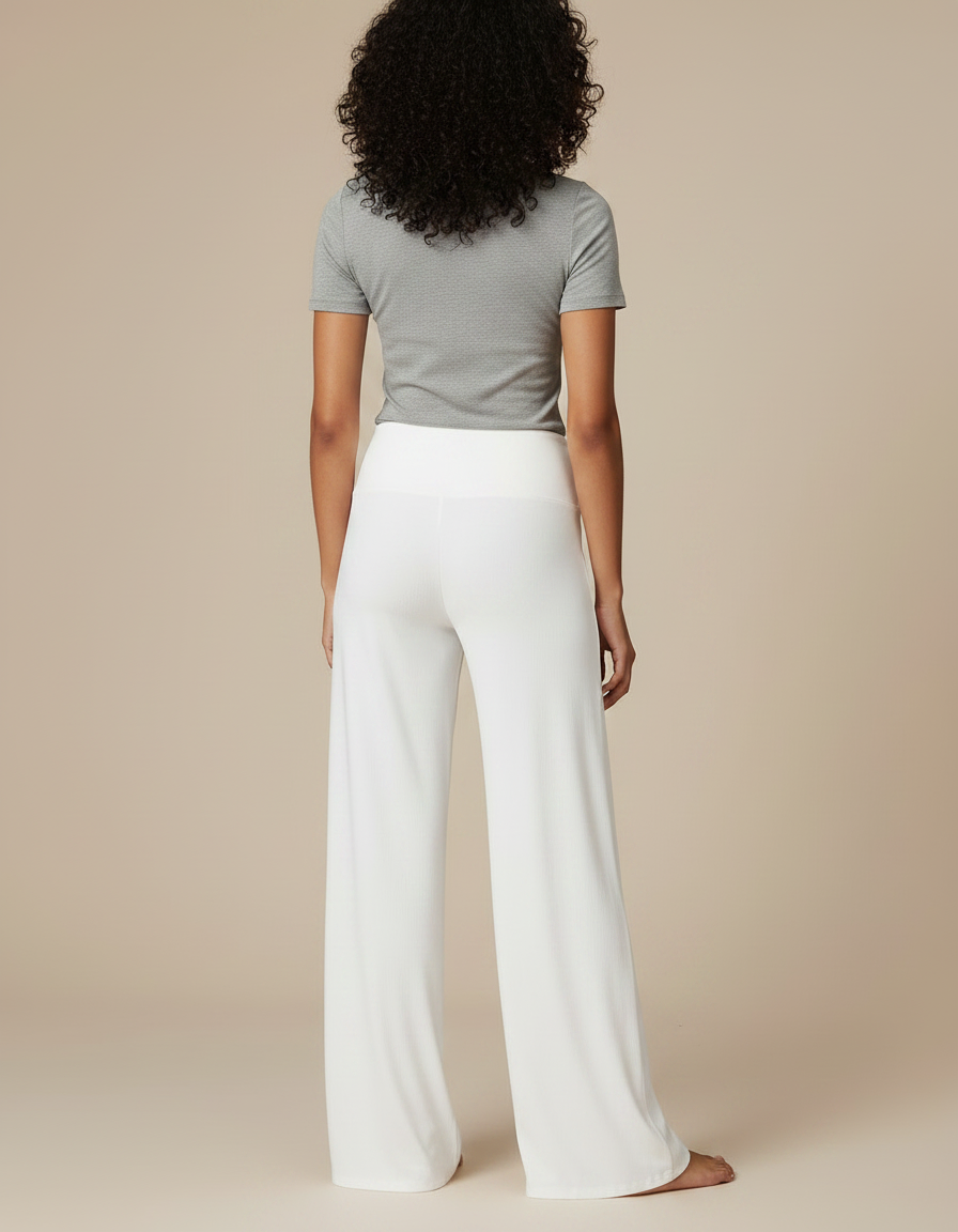 Pantalon Fluide Blanc Ample Taille Haute Confortable - Maille - vue 2