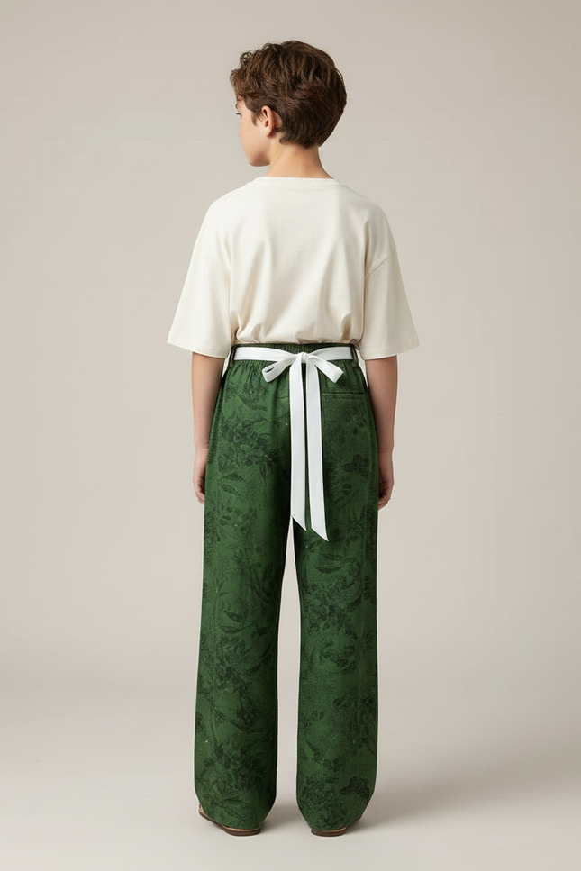 Pantalon Fluide Vert Imprimé Floral Ample Garçon - Lin - vue 2