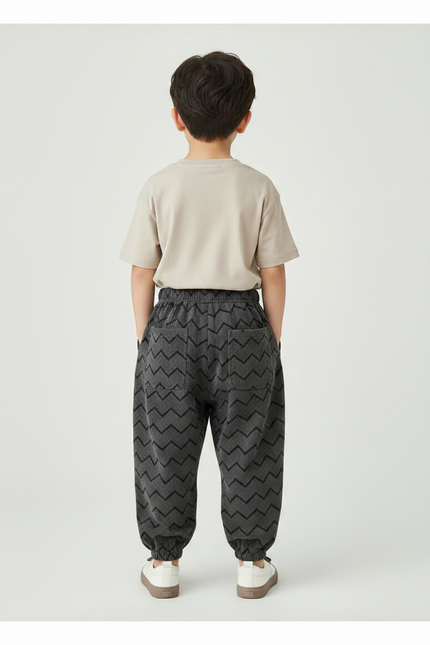 Pantalon Fluide Côtelé Gris Chevrons Ample Enfant - Cordé - vue 2