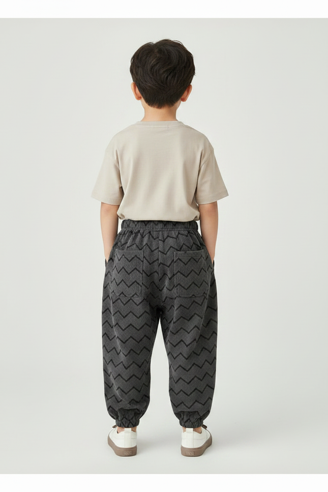 Pantalon Fluide Côtelé Gris Chevrons Ample Enfant - Cordé - vue 2
