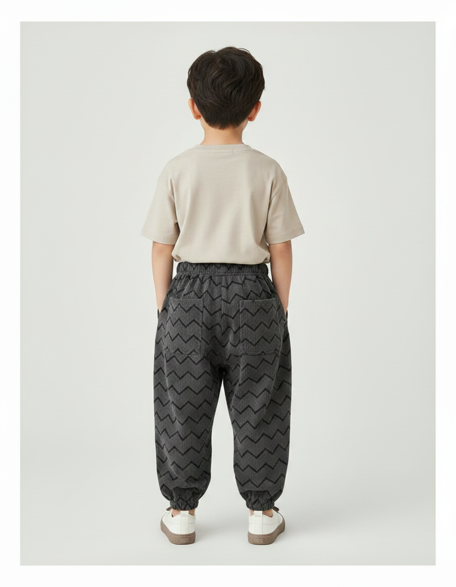 Pantalon Fluide Côtelé Gris Chevrons Ample Enfant - Cordé - vue 2