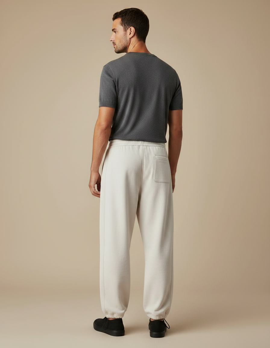 Pantalon Fluide Écru Coton Ample Décontracté Homme - Beige Molleton - vue 2