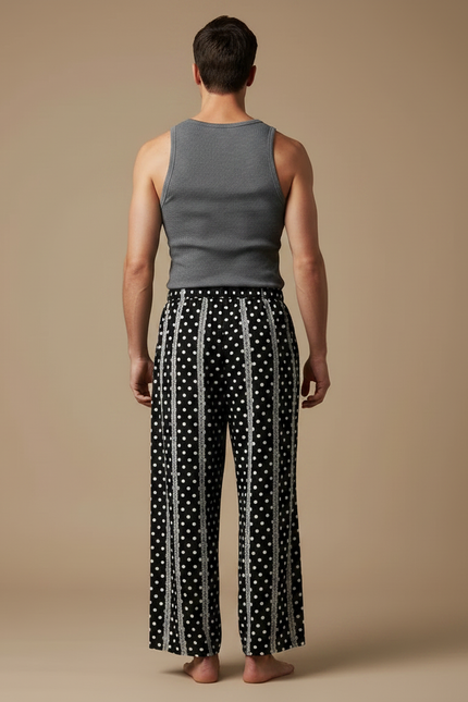 Pantalon Fluide Noir Polka Dots Ample Homme Confortable - Viscose - vue 2
