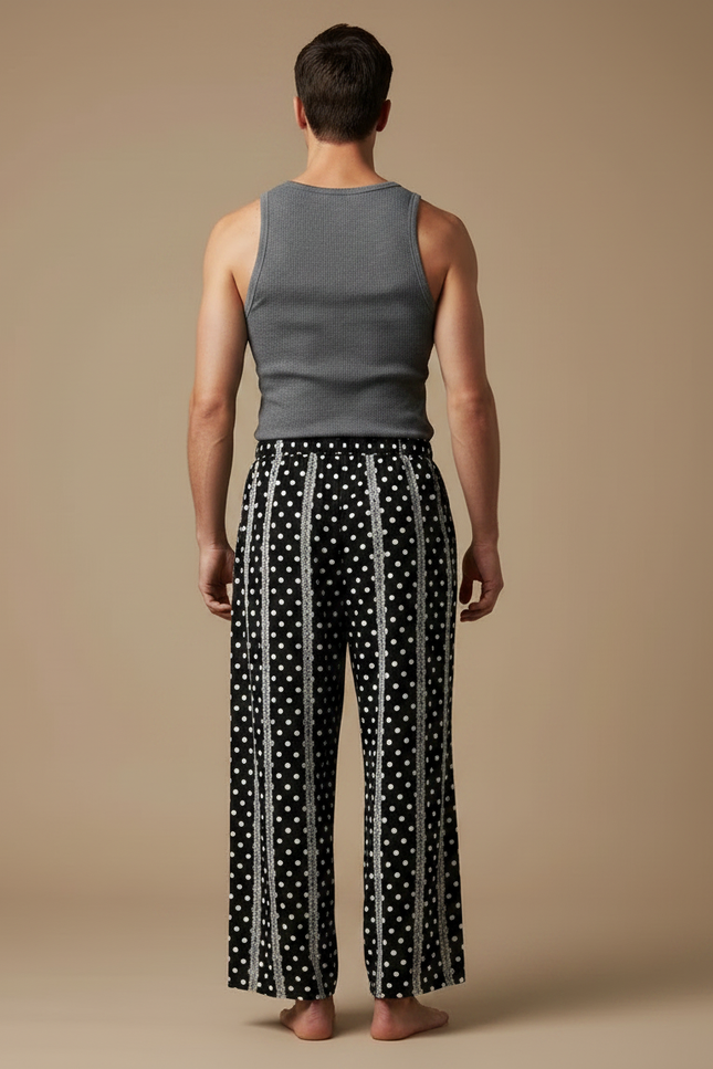 Pantalon Fluide Noir Polka Dots Ample Homme Confortable - Viscose - vue 2