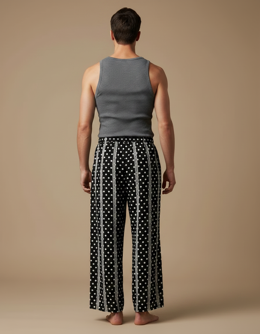 Pantalon Fluide Noir Polka Dots Ample Homme Confortable - Viscose - vue 2