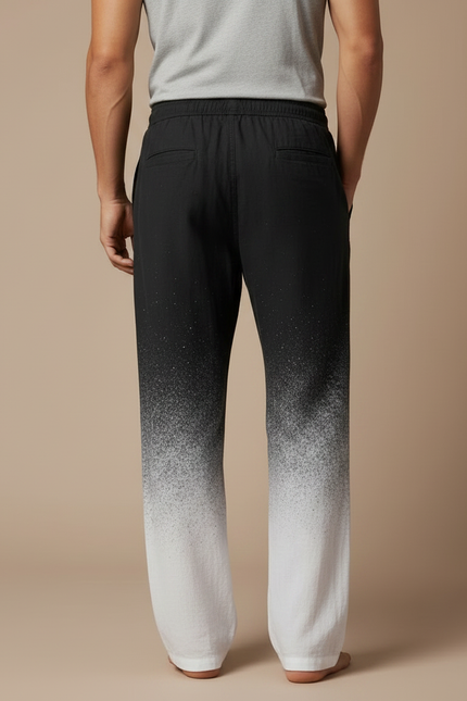Pantalon Fluide Noir Dégradé Blanc Ample Cordon Homme - Multicolore Lin - vue 2