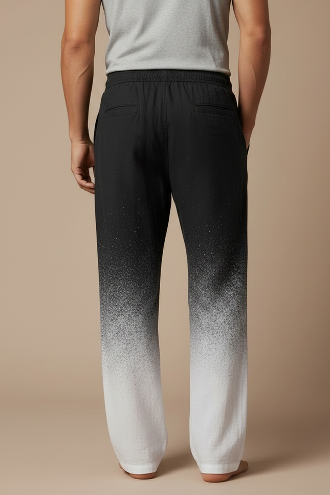 Pantalon Fluide Noir Dégradé Blanc Ample Cordon Homme - Multicolore Lin - vue 2