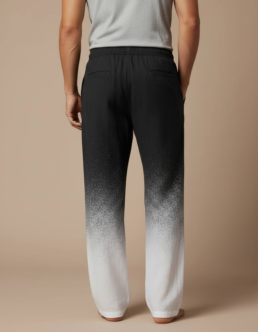 Pantalon Fluide Noir Dégradé Blanc Ample Cordon Homme - Multicolore Lin - vue 2
