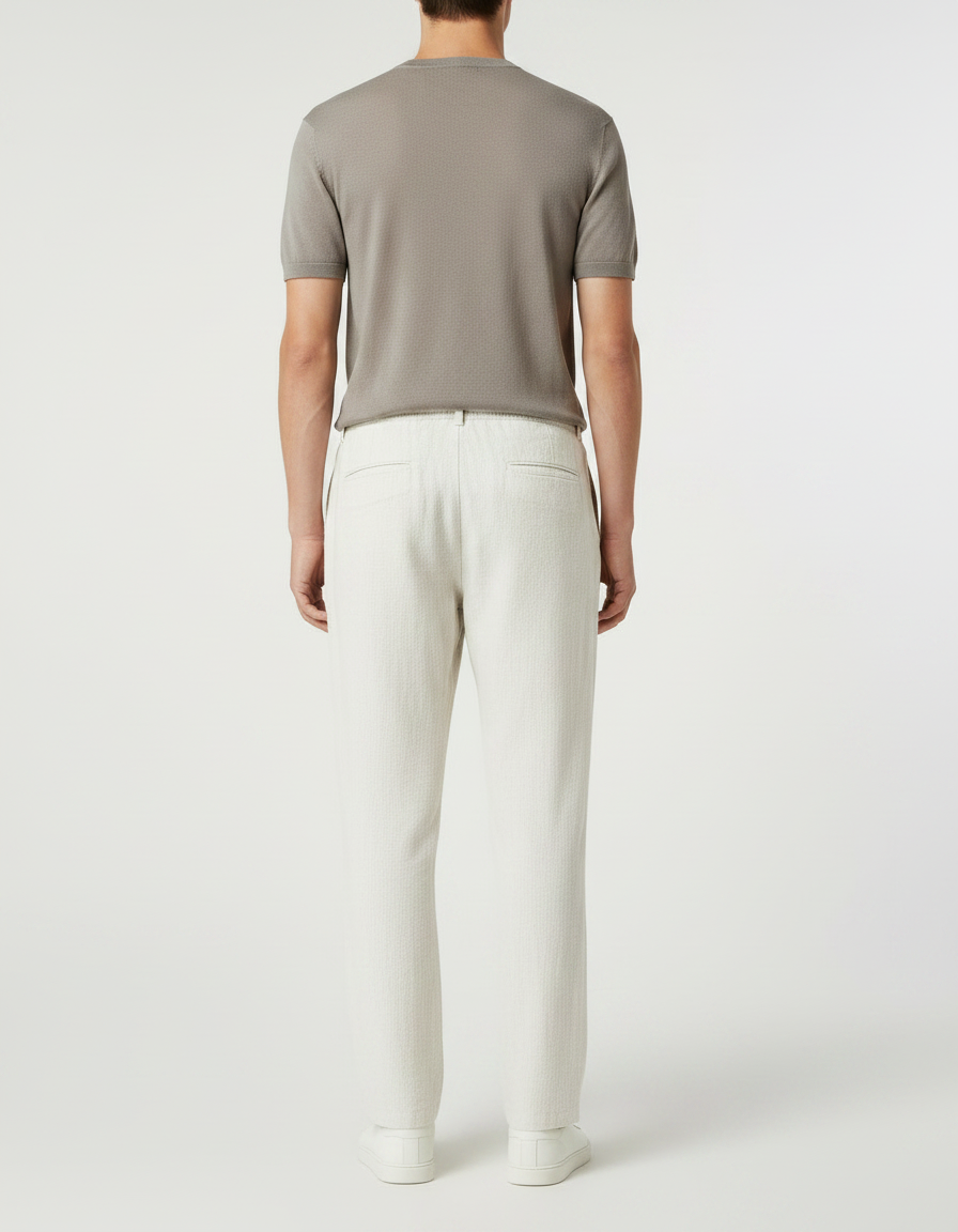 Pantalon Fluide Écru Lin Ample Cordon Décontracté Homme - Beige - vue 2