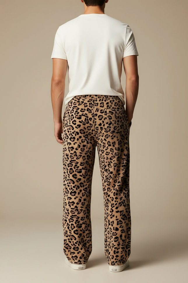 Pantalon Fluide Léopard Marron Ample Confortable Cordon - Imprimé Molleton - vue 2